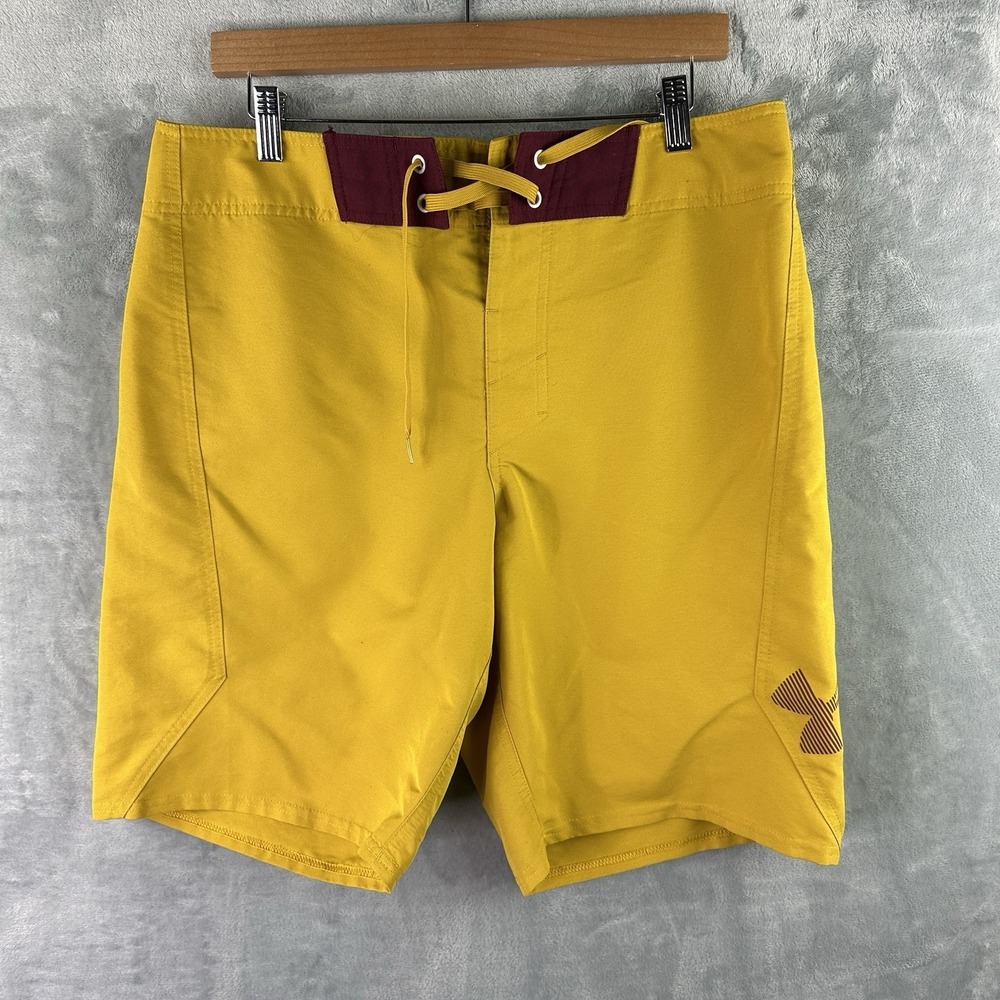 Under Armour HeatGear Board Shorts Men's 34 Yellow Maroon Surf Swim Shorts